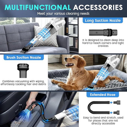 CKIKH Handheld Vacuum Cordless, 15000PA Strong Suction Hand Held Car Vacuum Cleaner Portable with Multi-Nozzles & Washable Filter, Lightweight Rechargeable Vacuum Cleaner for Home, Car, Office, Pets