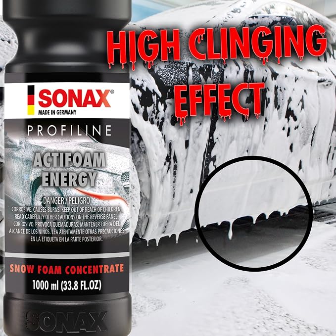 SONAX ActiFoam Energy 618300 | High-Foaming Car Wash Shampoo | Powerful Dirt Removal with Fresh Scent | Safe for All Paint Wax Sealants & Coatings | Use with Foam Cannon or Bucket | 1L (33.8oz)