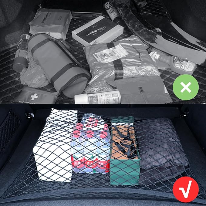 Cargo Net for SUV with Hooks, Adjustable Highly Elastic Storage Organizer Net for Car, Pickup Trucks,Mesh Organizer 3.3'x2' Stretches to 6'x4', Black