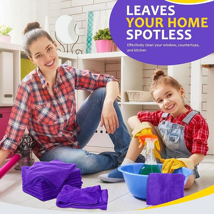 Nuenen Microfiber Cleaning Cloths for Cars 16 x 16 Inch Ultra Absorbent Car Towels Drying Reusable Cleaning Supplies House Kitchen Window Microfiber Towel(Purple,60 Pcs)