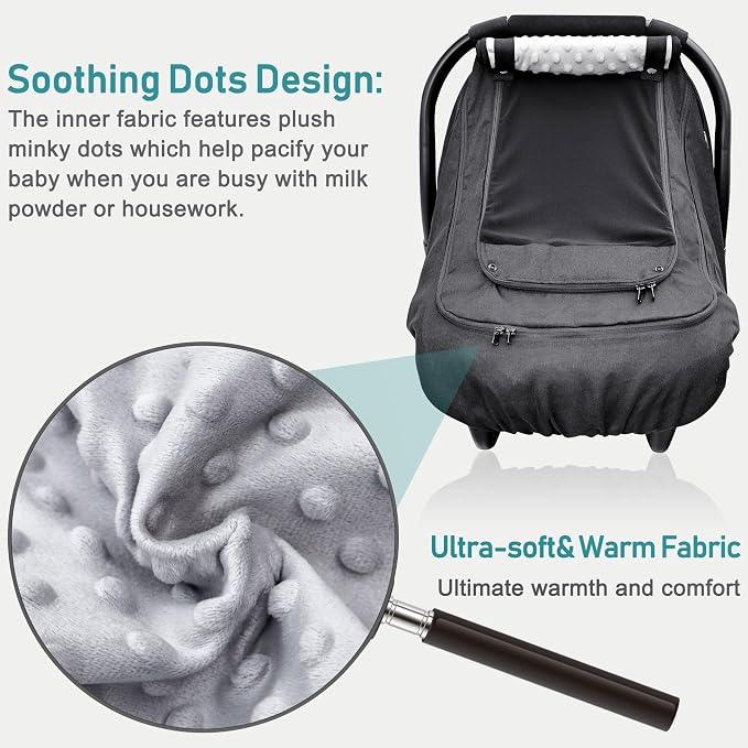 Waterproof Baby Car Seat Cover，YVMVDV Patented Cold Weather Carseat Cover for Babies,Infant Car Seat Cover Canopy for Boy Girls,Windproof Car Seat Canopy, Keeps Babies Warm and Cozy Black