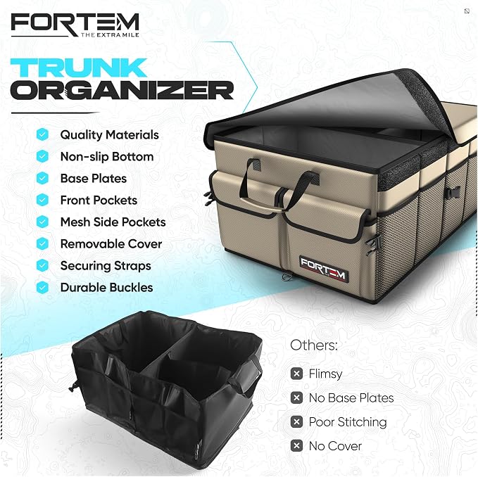 FORTEM Trunk Organizer For SUV Car Trunk Organizer, Foldable Storage, Car Accessories for Women Men, Collapsible Bag, 600D Oxford, Non Slip Bottom, Straps, Soft Cover (50L)