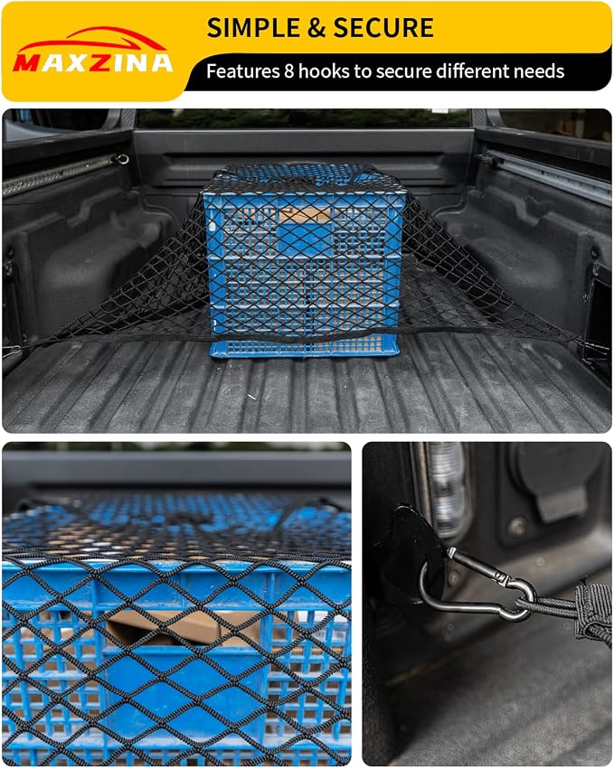 Cargo Net Compatible with 2022-2026 Ford Maverick 2021-2026 F150 Truck Storage Net Dense Mesh Single Layer Stretchable Adjustable Elastic with 8 Hooks for 2025 Exterior Accessories (4'×4')