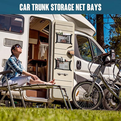 TOBWOLF 2PCS 25x45cm/9.8x17.7in Cargo Storage Net with Mounting Screws, Elastic Storage Mesh Pocket Netting, Built-in Hooks Automotive Cargo Netting Storage Pouch for Trunk, RV, Boats, Campers