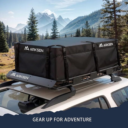 ARKSEN 64" x 39" Roof Rack Cargo Basket with Extension, 150 lbs Heavy Duty Rooftop Carrier, Car Top Luggage Holder for SUV Truck Car, Includes 21.5 Cu Ft Waterproof Cargo Bag for Travel Camping