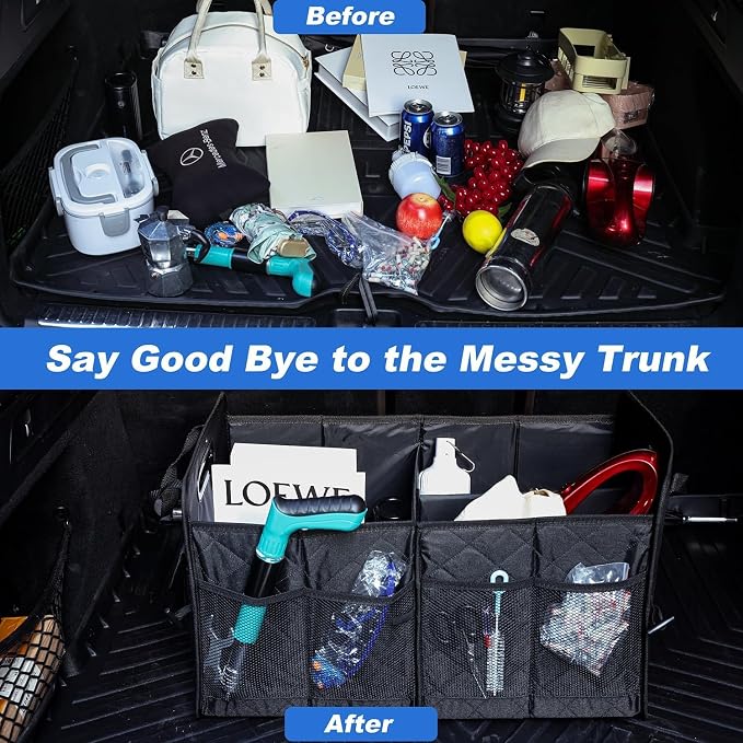AOPHY Car Trunk Organizer, 75L Large Capacity Waterproof Auto Storage with Non-Slip Bottom Strips, Collapsible Cargo Organizer for Suv, Truck, Sedan, Portable Car Accessories for Women Men(Black)