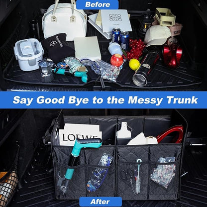 AOPHY Car Trunk Organizer, 75L Large Capacity Waterproof Auto Storage with Non-Slip Bottom Strips, Collapsible Cargo Organizer for Suv, Truck, Sedan, Portable Car Accessories for Women Men(Black)