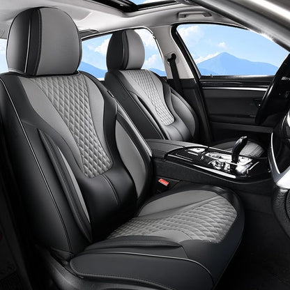 Coverado Waterproof Nappa Leather Car Seat Covers, Automotive Fullset Seat Covers, 5 Seat Car Seat Cushion & Protector, Black&Gray Front and Rear Covers Universal Fit for Most Cars, SUVs, Trucks