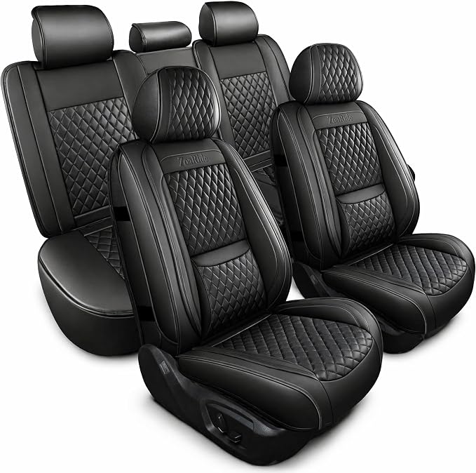 Universal Precision Fit 3D Molded Contoured Seat Covers Full Set, Nappa Leather Semi Coverage Seat Cushion, Interior Decoration & Seat Protector for Most Cars, SUVs, Trucks Style2 Black