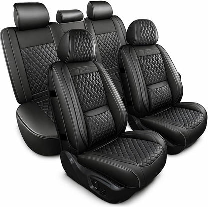 Universal Precision Fit 3D Molded Contoured Seat Covers Full Set, Nappa Leather Semi Coverage Seat Cushion, Interior Decoration & Seat Protector for Most Cars, SUVs, Trucks Style2 Black