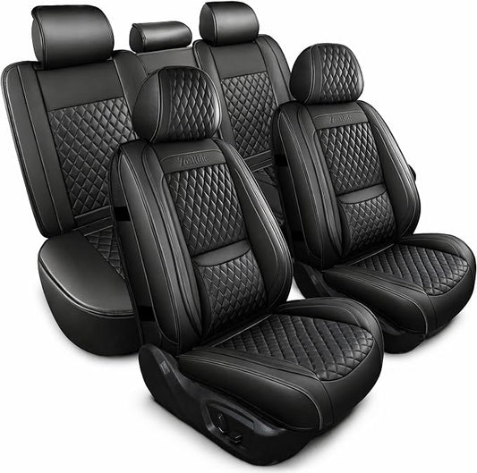 Universal Precision Fit 3D Molded Contoured Seat Covers Full Set, Nappa Leather Semi Coverage Seat Cushion, Interior Decoration & Seat Protector for Most Cars, SUVs, Trucks Style2 Black