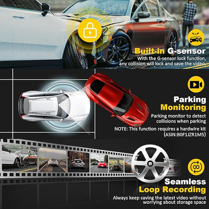 Dash Cam Front and Rear: 4K+2.5K Dual Channel Dash Cam-5GHz WiFi, GPS Dash Camera for Cars with 64GB Card, 2.0" IPS Screen, App Control,G-Sensor,Loop Recording,170°Wide Angle,Night Vision,Parking Mode
