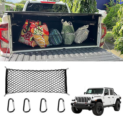 for Jeep Gladiator Envelope Style Truck Bed Cargo Net - Fits 2013-2024 2025 2026 Gladiator Accessories Cargo Net for Pickup Truck Bed - Heavy Duty Carabiners