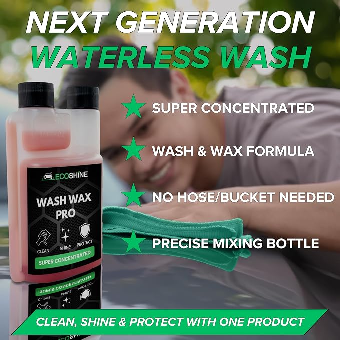 Waterless Car Wash Concentrate - Makes 16 Gallons of Waterless Wash & Spray Wax Car Cleaner - Car Wash Solution for Exterior & Interior Car Cleaning - Spray And Wash For Fast Car Detailing