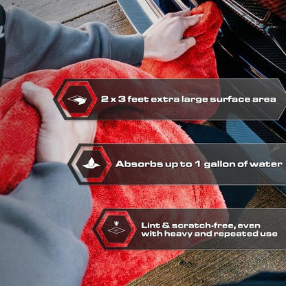 Blackline Car Drying Towel - 2ft x 3ft XL-Popular Pick Among Detailing Pros - 1300 GSM Microfiber Towel - Absorbs Over 8lbs of Water - Leaves No Streaks, Spots or Scratches - Dries an Entire Car