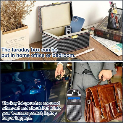 Elegant Car Storage Set with Shielding Box and 2 Protective Pouches for Enhanced Vehicle Leather Texture Planner