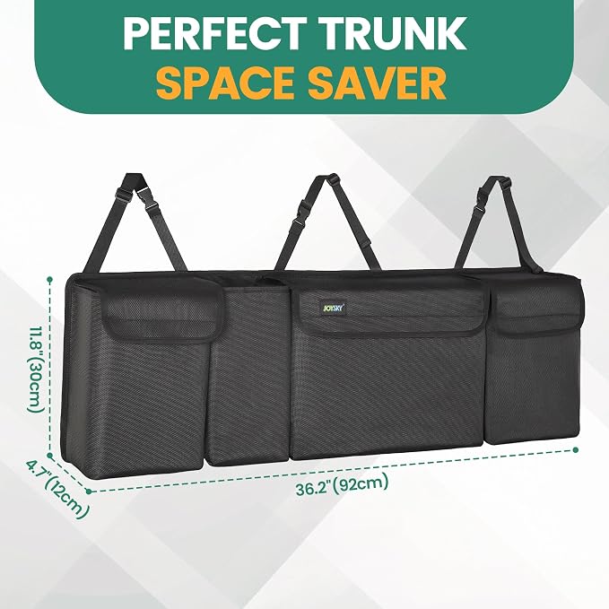 JOYSKY Trunk Hanging Organizer, Backseat Trunk Organizer for SUV, Truck, MPV, Large Capacity Vehicle Storage Bag with Upgraded High-Density Fabric, Space Saving Car Accessories Interior