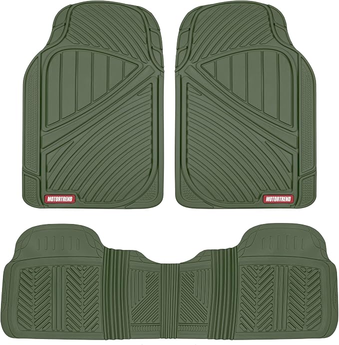 Motor Trend FlexTough Performance All Weather Rubber Car Floor Mats - 3 Piece Floor Mats Automotive Liners for Cars Truck SUV, Heavy-Duty Waterproof (Green)