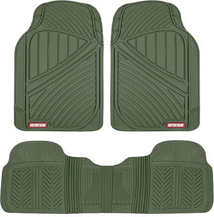 Motor Trend FlexTough Performance All Weather Rubber Car Floor Mats - 3 Piece Floor Mats Automotive Liners for Cars Truck SUV, Heavy-Duty Waterproof (Green)