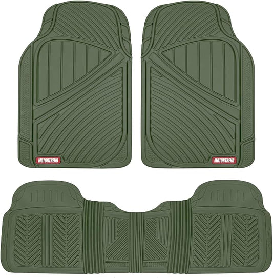 Motor Trend FlexTough Performance All Weather Rubber Car Floor Mats - 3 Piece Floor Mats Automotive Liners for Cars Truck SUV, Heavy-Duty Waterproof (Green)