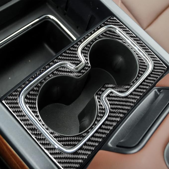 Real Premium Carbon Fiber Fit for Chevy Silverado/GMC Sierra 1500 2014-2018 for 2500/3500HD 2015-2019 Car Center Console Water Cup Holder Kit Trim Decals Sticker Auto Interior Accessories Cover Black