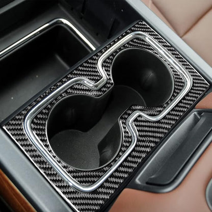 Real Premium Carbon Fiber Fit for Chevy Silverado/GMC Sierra 1500 2014-2018 for 2500/3500HD 2015-2019 Car Center Console Water Cup Holder Kit Trim Decals Sticker Auto Interior Accessories Cover Black