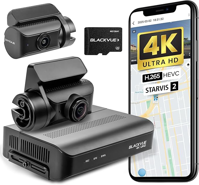 BlackVue DR970X Box Plus, 4K Dash Cam Front and Rear, STARVIS 2, Free 128GB Micro SD Card & Hardwire Cable Included, Dash Camera for Cars, 24H Parking Mode, Wi-Fi, GPS, App Control