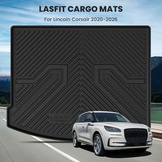 LASFIT Cargo Mat for Lincoln Corsair 2026 2025 2024 2023 2022 2021 2020, All Weather TPE Trunk Mat Custom Fit Cargo Liner Front & Rear Trunk Liner, Black, Easy to Clean