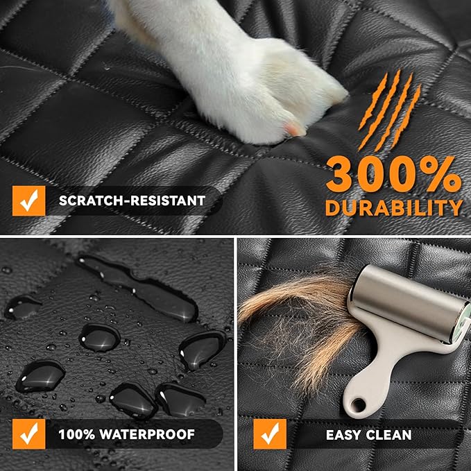 Dog Car Seat Cover for Back Seat, Waterproof Back Seat Covers for Dogs, PU Leather Nonslip Bench Dog Seat Cover Universal Fit Most Vehicles,SUVs,Small Trucks（Black,Standard）