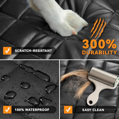 Dog Car Seat Cover for Back Seat, Waterproof Back Seat Covers for Dogs, PU Leather Nonslip Bench Dog Seat Cover Universal Fit Most Vehicles,SUVs,Small Trucks（Black,Standard）