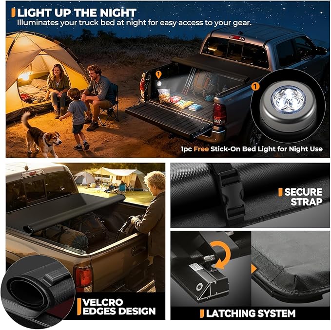 Auto Dynasty Soft Roll-up Truck Bed Tonneau Cover Compatible with 1995-2004 Tacoma 6.3Ft Fleetside/Styleside Bed, Matte Black Soft Vinyl Top
