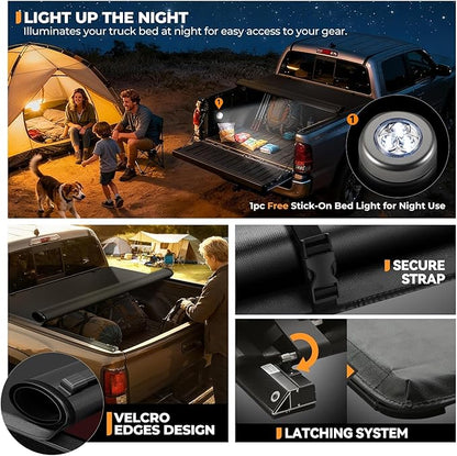 Auto Dynasty Soft Roll-up Truck Bed Tonneau Cover Compatible with 1995-2004 Tacoma 6.3Ft Fleetside/Styleside Bed, Matte Black Soft Vinyl Top