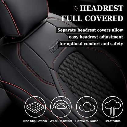 Coverado Car Seat Covers Full Set, Seat Covers for Dodge RAM 1500 Compatible with 2009-2018 Ram 1500, 2010-2024 Ram 2500 3500 Dodge RAM Accessories Automotive Seat Covers (Red line)