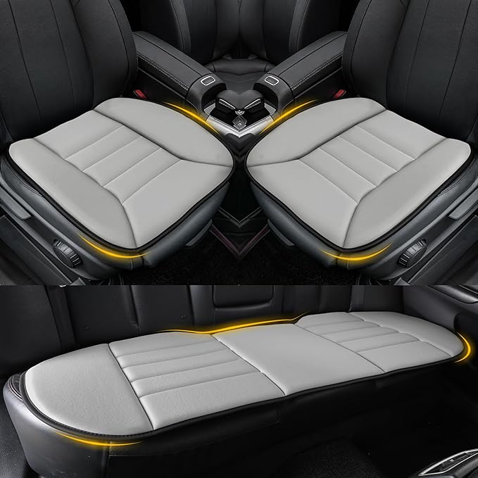 kingphenix 3-Piece Car Seat Cushion Set, 1.2inch Memory Foam Comfort, 2 Front Automotive Seat Cushions + Rear Bench Cushion, Non-Slip Bottom, Fits Sedan SUV Truck Van, Car & Office Chair, Gray