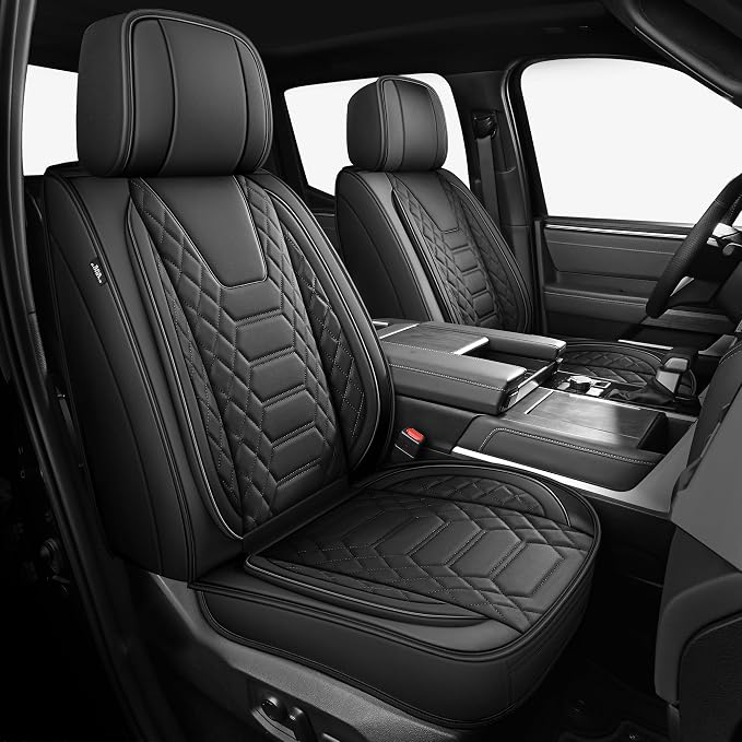 FREESOO Tundra Seat Covers 2026 2025 2024 2023 2022 Full Set, Fit for Toyota Tundra Crewmax Double Cab, Custom Truck Seat Covers with Waterproof Faux Leather Black