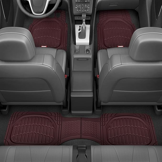 Motor Trend FlexTough Floor Mats for Cars, Burgundy Deep Dish All-Weather Car Mats, Waterproof Trim-To Fit Automotive Cars Trucks SUV, Universal Liner Accessories