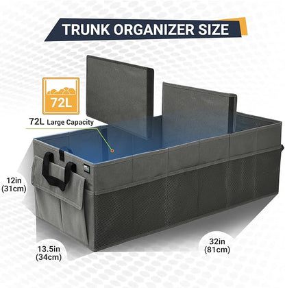 MIU COLOR Trunk Organizer for Car, 12 Pockets Sturdy Car Organizer for SUV, Non-Slip Bottom, Folded Trunk Storage Organizer for Sedans, Van, Jeep, Grocery, Large 3 Compartments, Dark Gray 32"×13"×10"