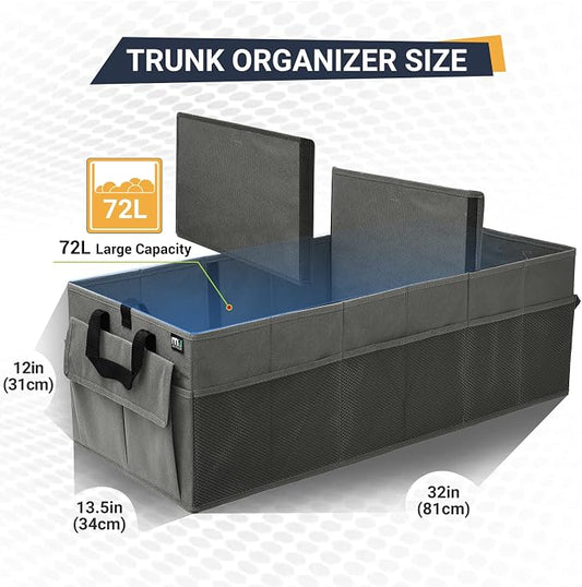 MIU COLOR Trunk Organizer for Car, 12 Pockets Sturdy Car Organizer for SUV, Non-Slip Bottom, Folded Trunk Storage Organizer for Sedans, Van, Jeep, Grocery, Large 3 Compartments, Dark Gray 32"×13"×10"