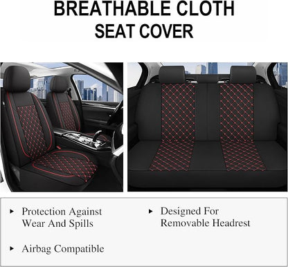 YGL Breathble Car Seat Covers Full Set, Washable Seat Covers for Cars, Premium Cloth Car Seat Protectors, Interior Covers for Cars, Sedan Van Truck SUV(Black/Red)
