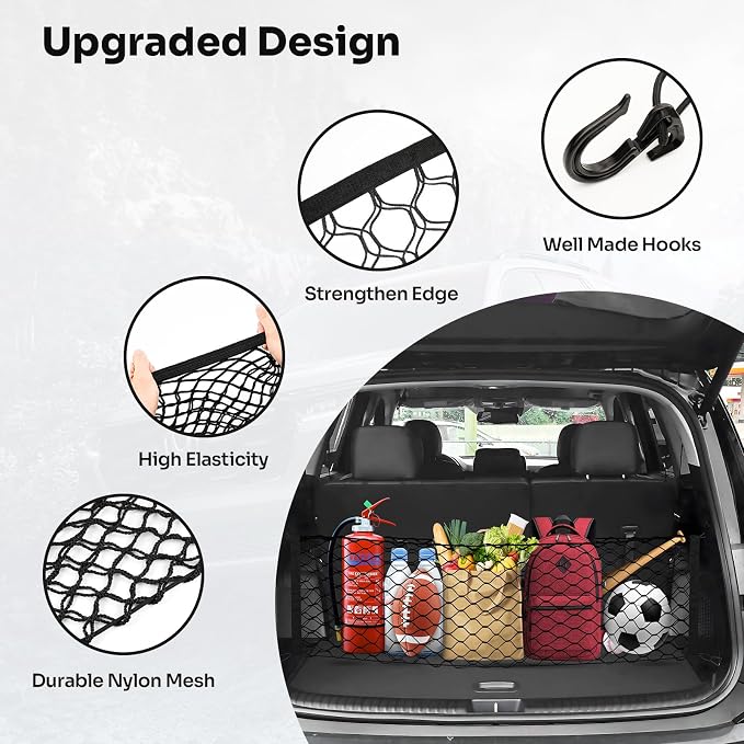Canvcle Trunk Cargo Net for 2020-2026 Kia Telluride Accessories Envelope Style Mesh Trunk Net Organizer and Storage Stretchable Adjustable Elastic Nylon Rear Cargo Netting with Hooks