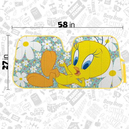 BDK New Tweety Bird Front Windshield Auto Shade, Accordion Folding Auto Sunshade for Car Truck SUV-Blocks UV Rays Sun Visor Protector, Keeps Your Vehicle Cool-58 x 27 Inch