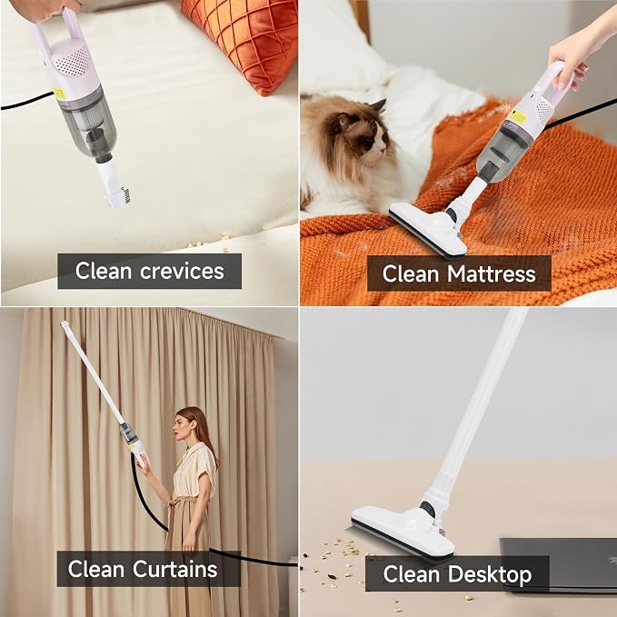 Corded Handheld Vacuum Cleaner,Ultra-Lightweight Mini Portable Vacuums for Home, 6 in 1 Stick Vac Cleaners for Car,Pet Hair(White Corded)