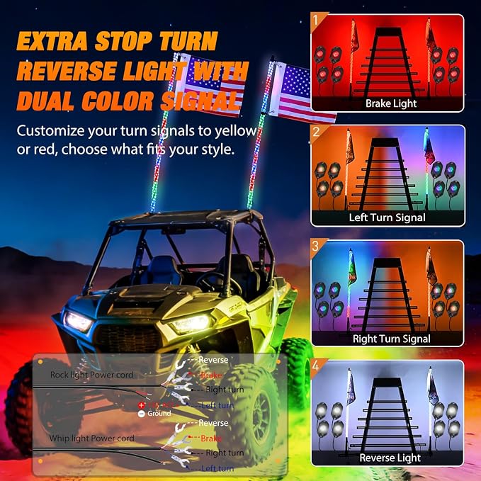 Nilight 2PCS 3FT RGB LED Whip Light with Spring Base and 8 PCS Rock Lights Combo, Remote App Control w/DIY Chasing Patterns Turn Signal Brake Reverse Antenna Lighted Whips for ATV UTV Polaris RZR Jeep