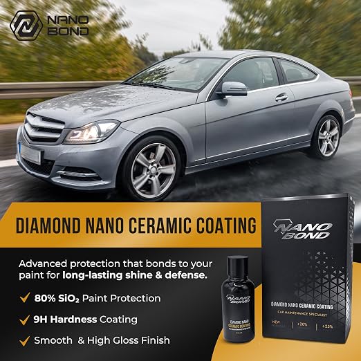 Nano Bond Ceramic Coating 9H PRO (60ML), Car, Plastic, Glass, and Wheel Exterior Care Product kit, Hydrophobic, Long Lasting Professional Care, High Gloss Paint Shine, Automotive Polishing Sio2