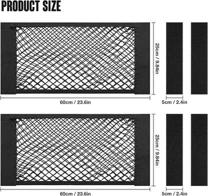 TOBWOLF 2PCS 25x60cm / 9.8x23.6in Car Storage Net Bag with Tape Stickers, Adhesive Mesh Pocket Net String Pouch Bag, Stretchable RV Storage Netting, Wall Sticker Organizer Pouch Bag for Home Storage