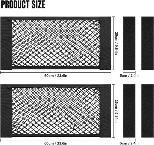 TOBWOLF 2PCS 25x60cm / 9.8x23.6in Car Storage Net Bag with Tape Stickers, Adhesive Mesh Pocket Net String Pouch Bag, Stretchable RV Storage Netting, Wall Sticker Organizer Pouch Bag for Home Storage