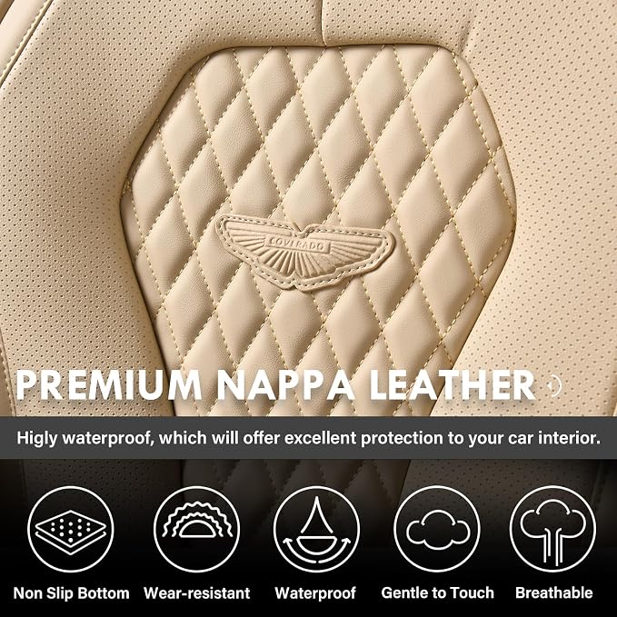 Coverado Automotive Seat Covers, Car Seat Covers Full Set, Beige Car Seat Cover, Car Seat Cushion Waterproof, Front Seats Back Seat Covers, Car Seat Protector Universal Fit Most Cars