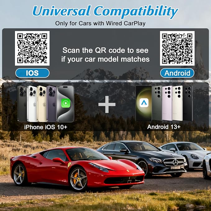 4 in 1 Wireless CarPlay Adapter - 2026 Upgraded Screen Mirroring Adapter for Apple CarPlay & Android Auto & AirPlay & MirrorLink, Screen Mirror Dongle for Car, Plug & Play, Come with Type-C Extension