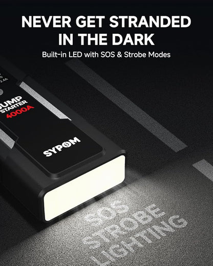 Portable Jump Starter, 4000A Peak Car Battery Charger, 12V Jump Box for Truck up to 10L Diesel, Motorcycle, Dual USB, LED Light, Great Battery Jumper for Road Side Emergency Kit for Car