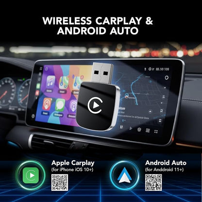 2026 Wireless CarPlay Adapter & Android Auto Wireless Adapter 2-in-1, Apple Car Play Dongle for iPhone & Android, Convert Wired to Wireless, 5.8GHz WiFi No Delay, Plug & Play USB-A/C for OEM Cars